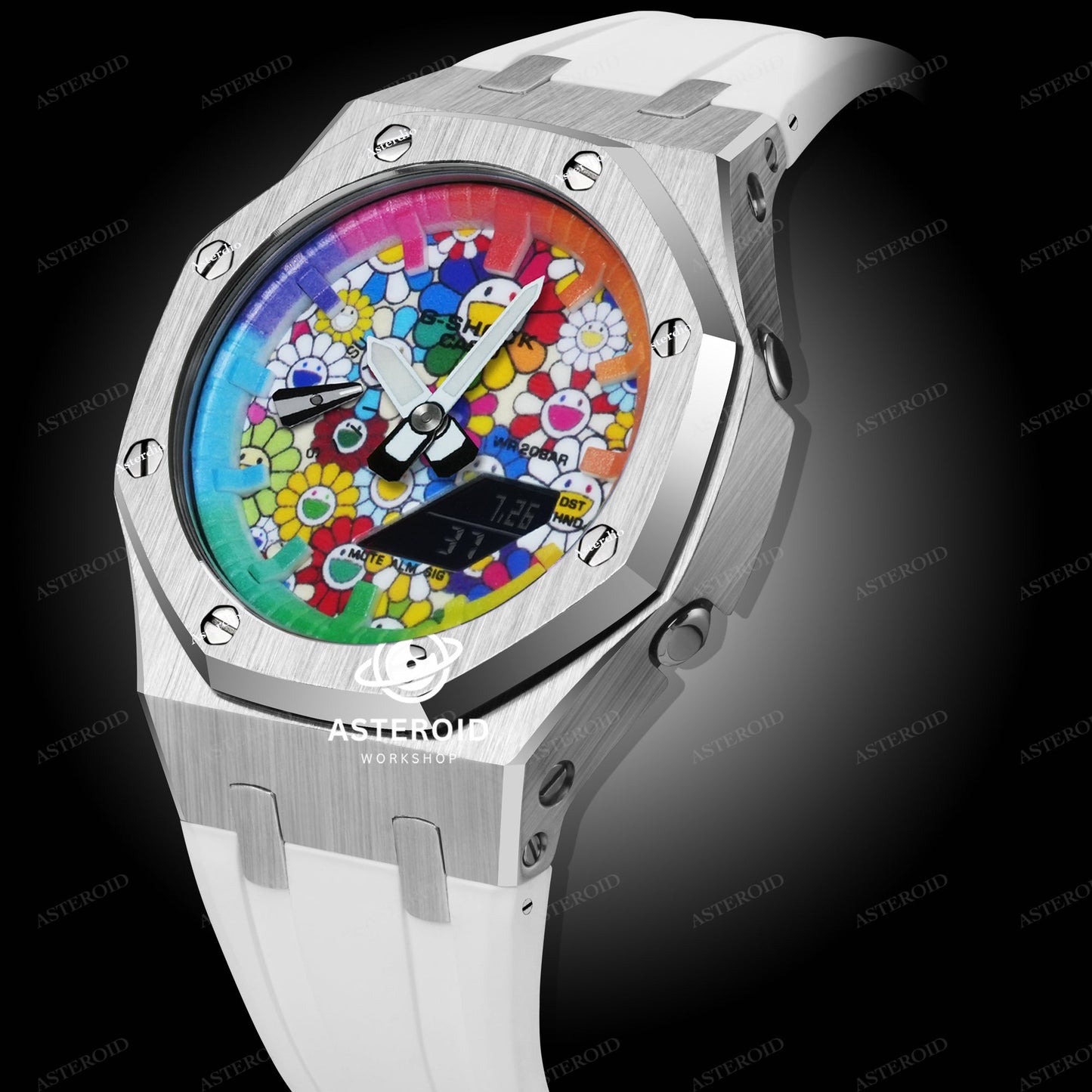 Silver Case White Strap Rainbow Time Mark Takashi Murakami Dial