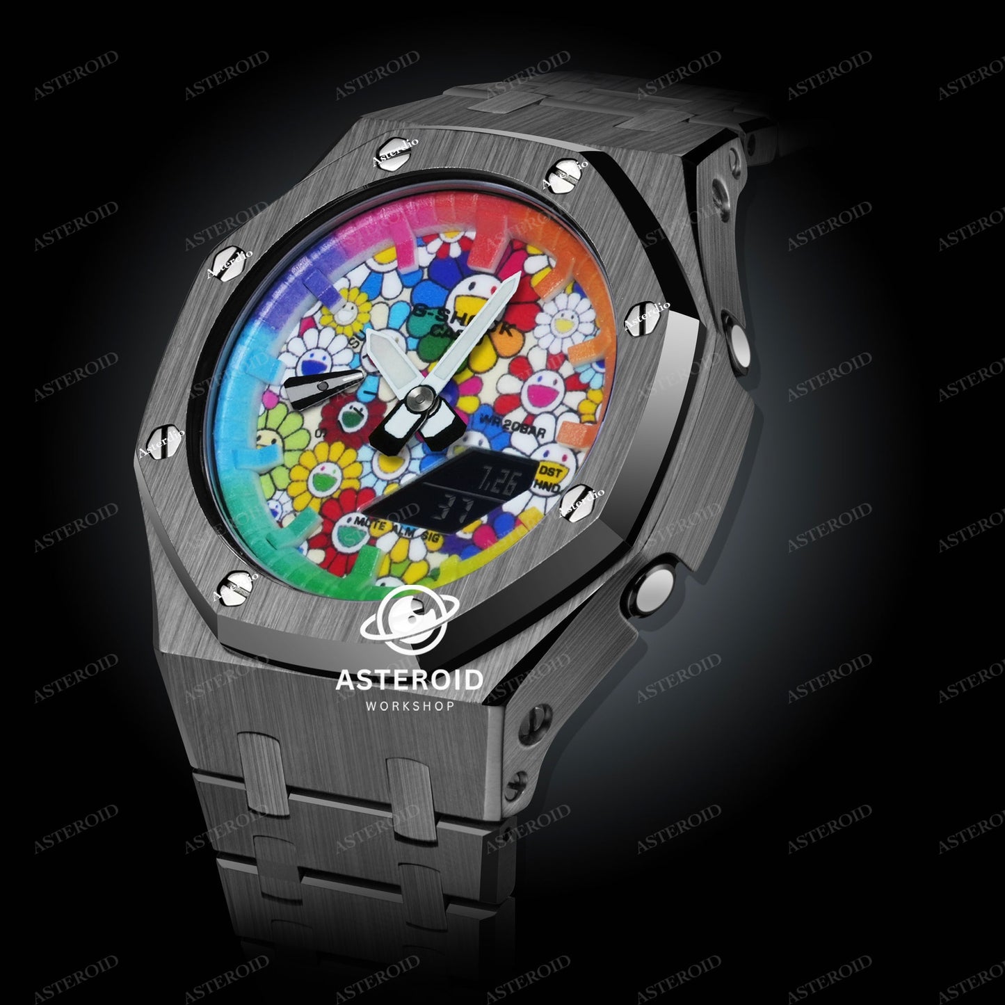 Grey Case Metal Strap Rainbow Time Mark Takashi Murakami Dial