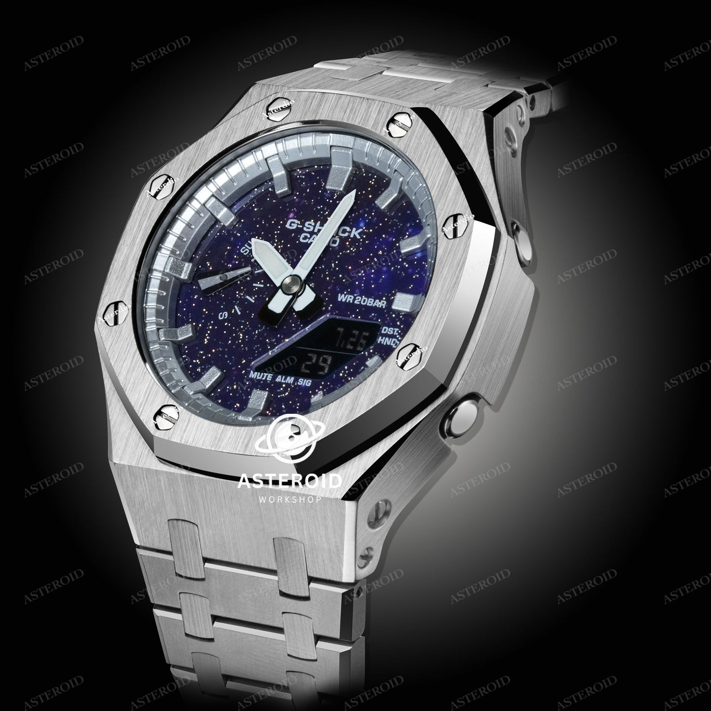 Silver Case Metal Strap Silver Time Mark Galaxy Dial