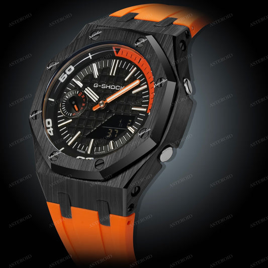 Black Case Orange Strap Black Dial