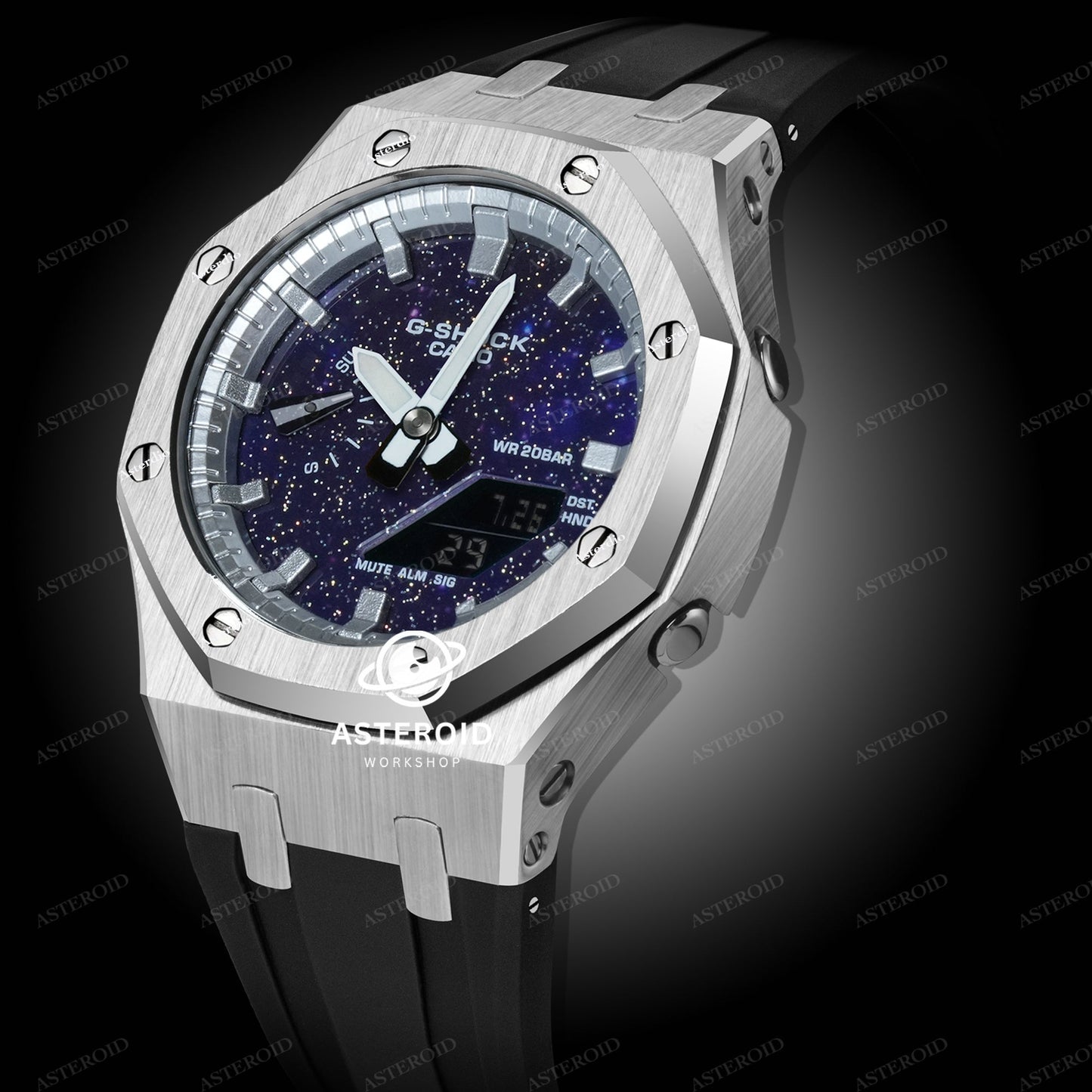 Silver Case Rubber Strap Silver Time Mark Galaxy Dial