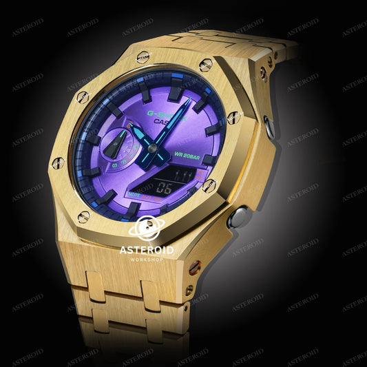 Gold Case Metal Strap Original Time Mark Purple Dial