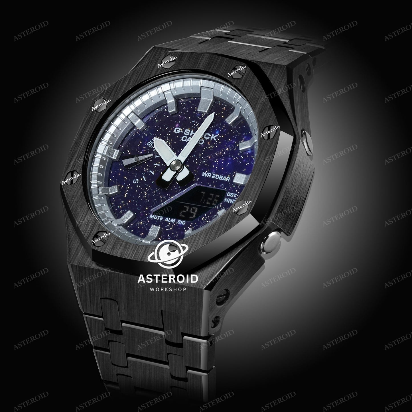 Black Case Metal Strap Silver Time Mark Galaxy Dial