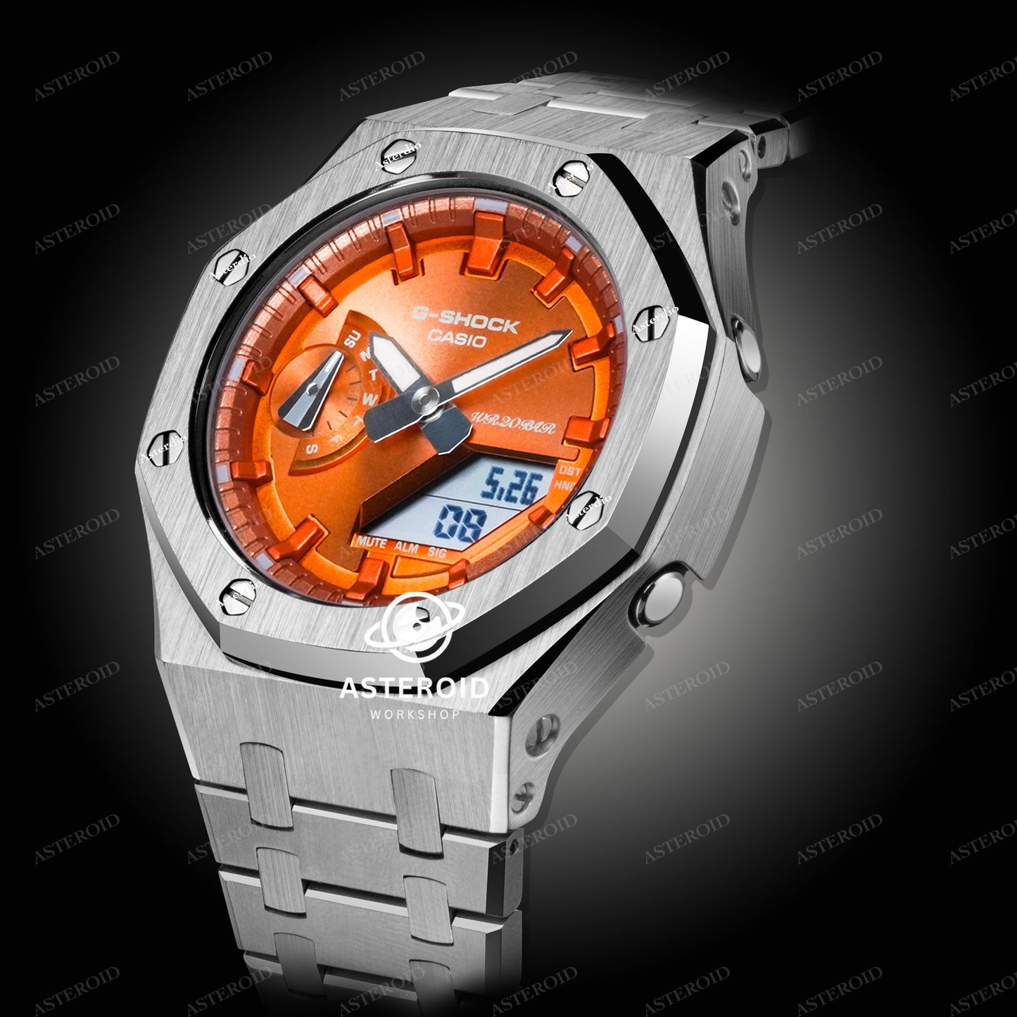 Silver Case Metal Strap Orange Time Mark Orange Dial (42mm)