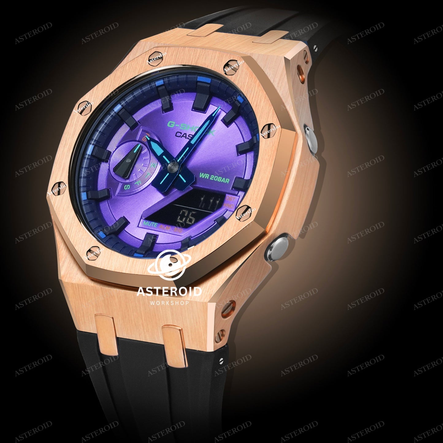 Rose Gold Case Rubber Strap Original Time Mark Purple Dial