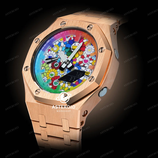 Rose Case Metal Strap Rainbow Time Mark Takashi Murakami Dial