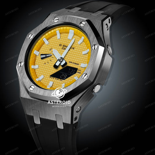 Grey Case Rubber Strap Yellow White Time Mark Yellow Dial