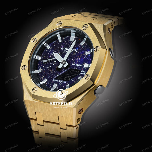 Gold Case Metal Strap Silver Time Mark Galaxy Dial