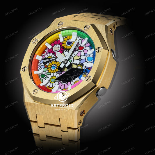 Gold Case Metal Strap Rainbow White Time Mark Takashi Murakami Dial