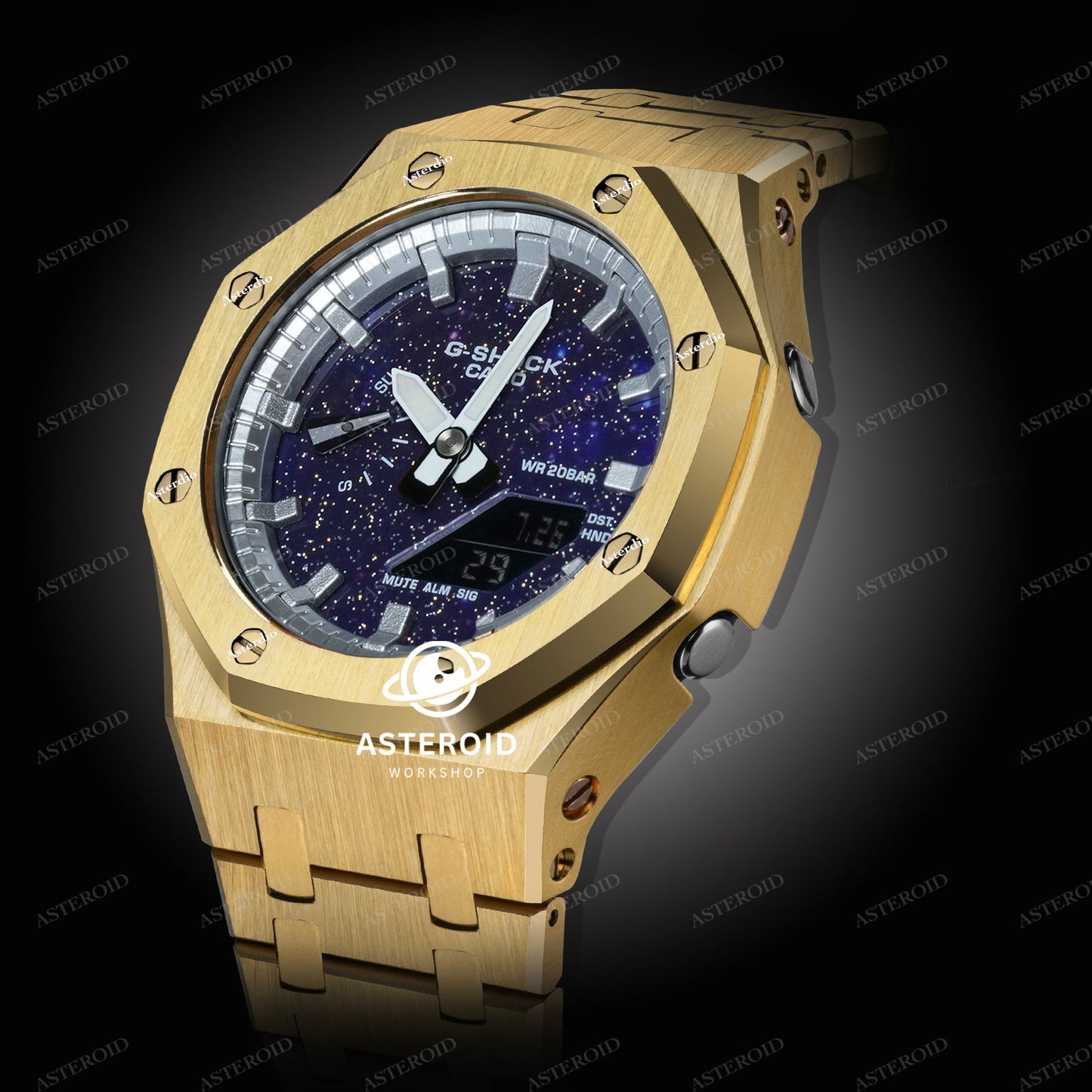 Gold Case Metal Strap Silver Time Mark Galaxy Dial