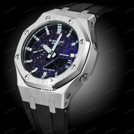 Silver Case Rubber Strap Silver Time Mark Galaxy Dial