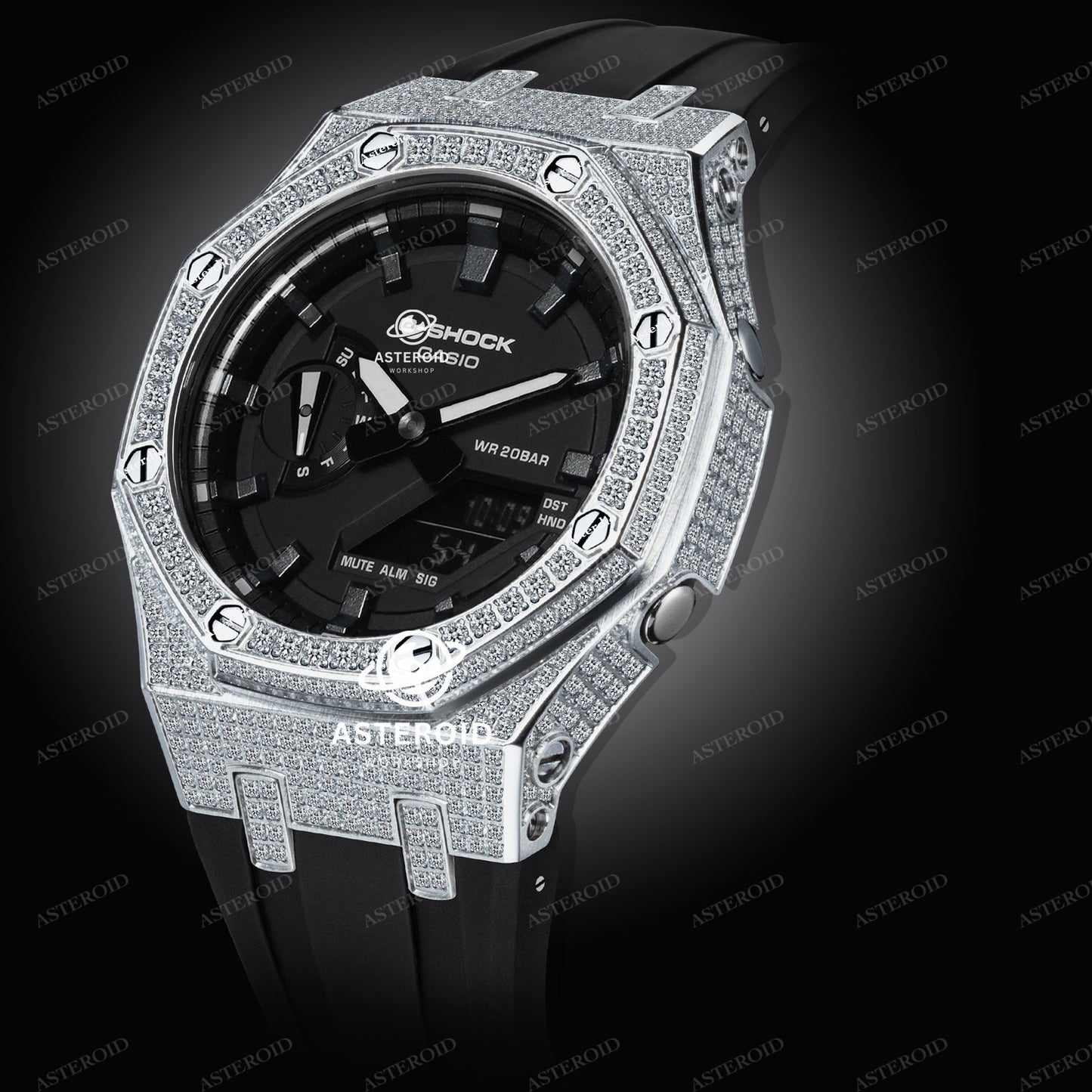 Diamond Case Black Strap Black Time Mark Black Dial