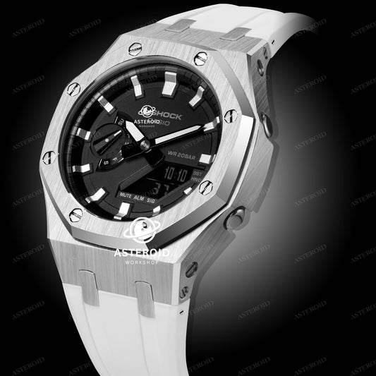 Silver Case Rubber Strap Silver Time Mark Black Dial