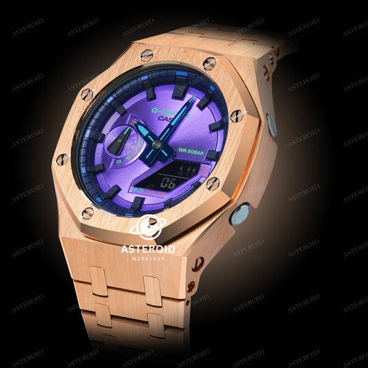 Rose Gold Case Metal Strap Original Time Mark Purple Dial