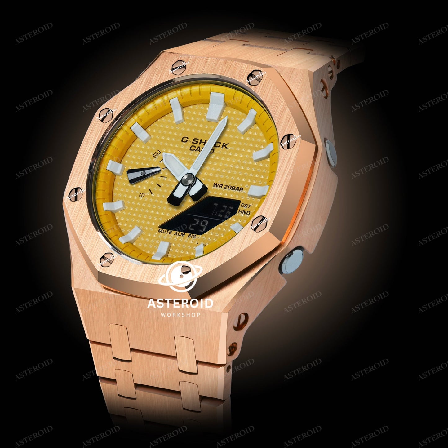 Rose Gold Case Metal Strap Yellow White Time Mark Yellow Dial