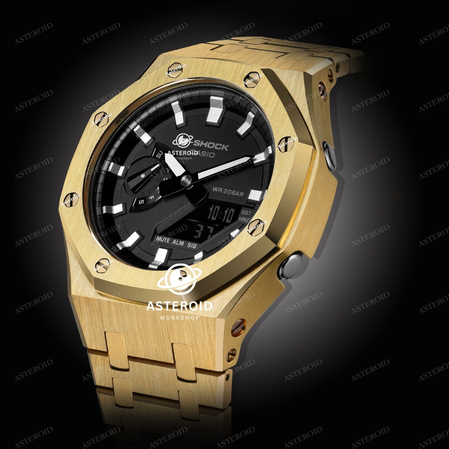 Gold Case Metal Strap Silver Time Mark Black Dial