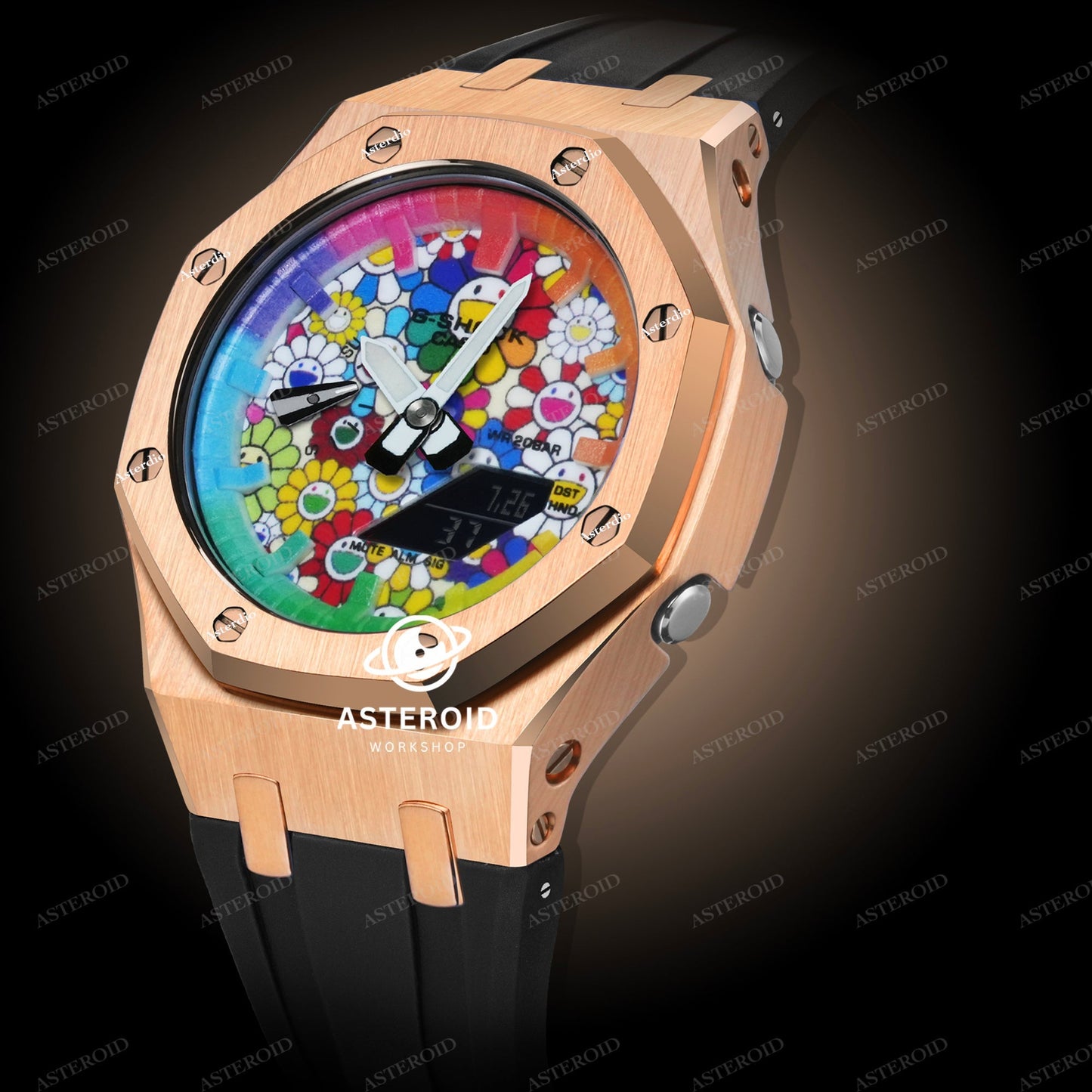 Rose Gold Case Rubber Strap Rainbow Time Mark Takashi Murakami Dial