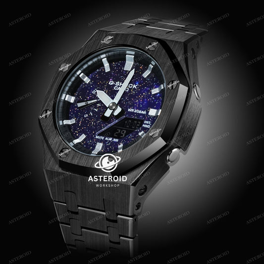 Black Case Metal Strap Silver Time Mark Galaxy Dial