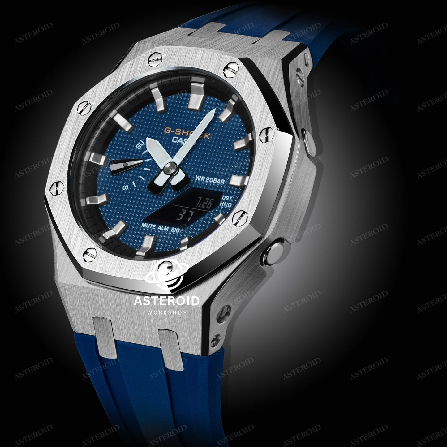 Silver Case Blue Strap Silver Time Mark Deep Blue Dial