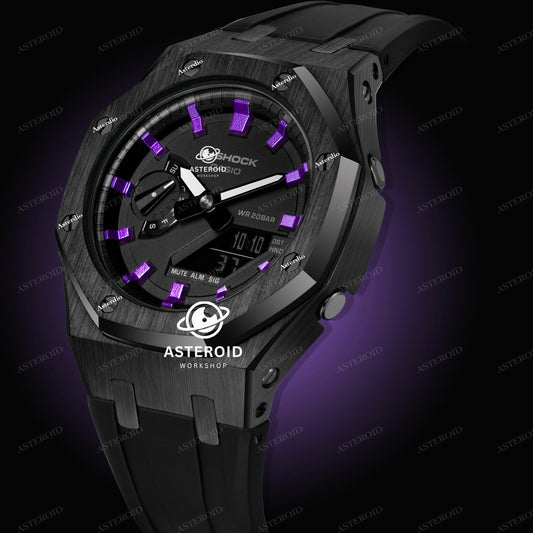 Black Case Rubber Strap Purple Time Mark Black Dial