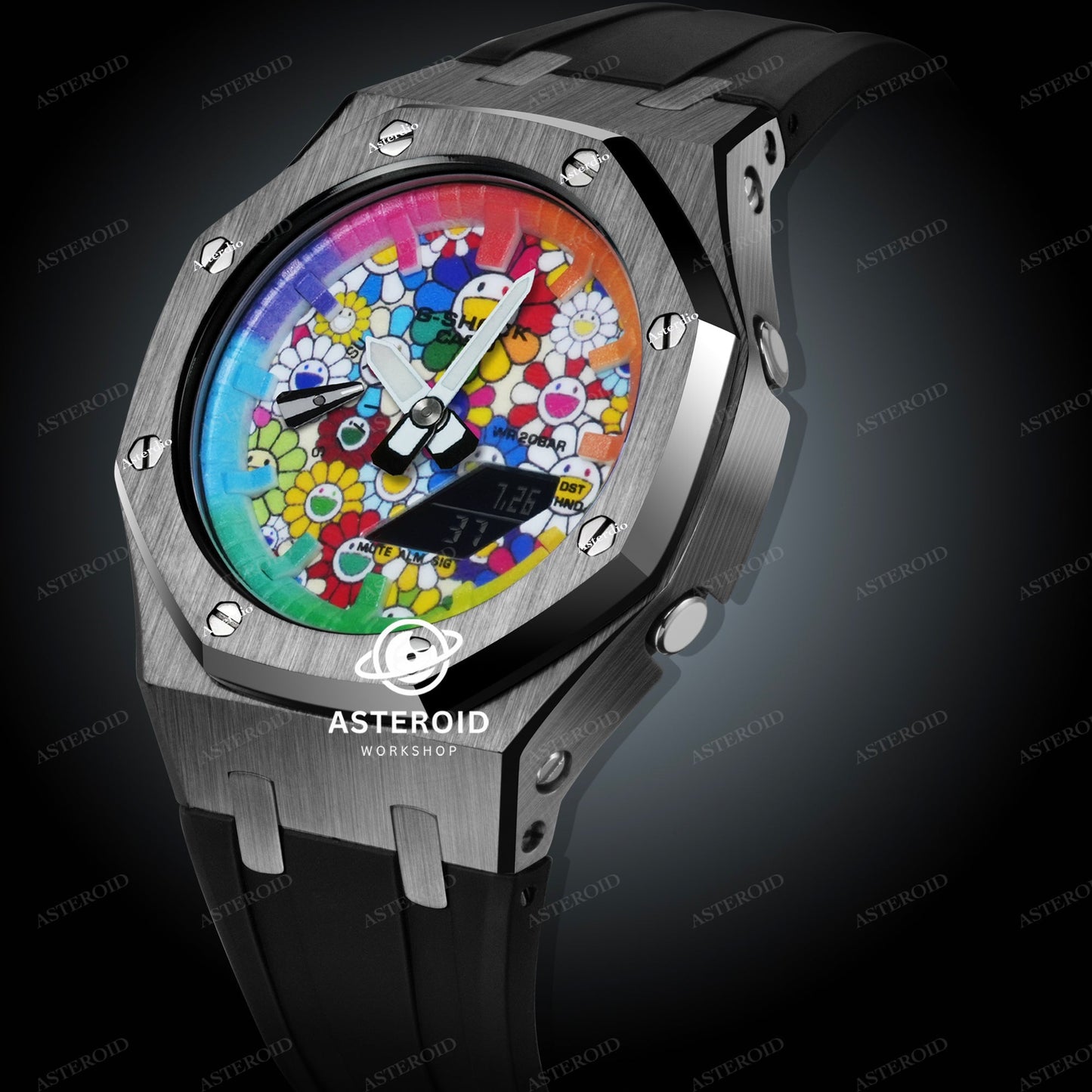 Grey Case Rubber Strap Rainbow Time Mark Takashi Murakami Dial