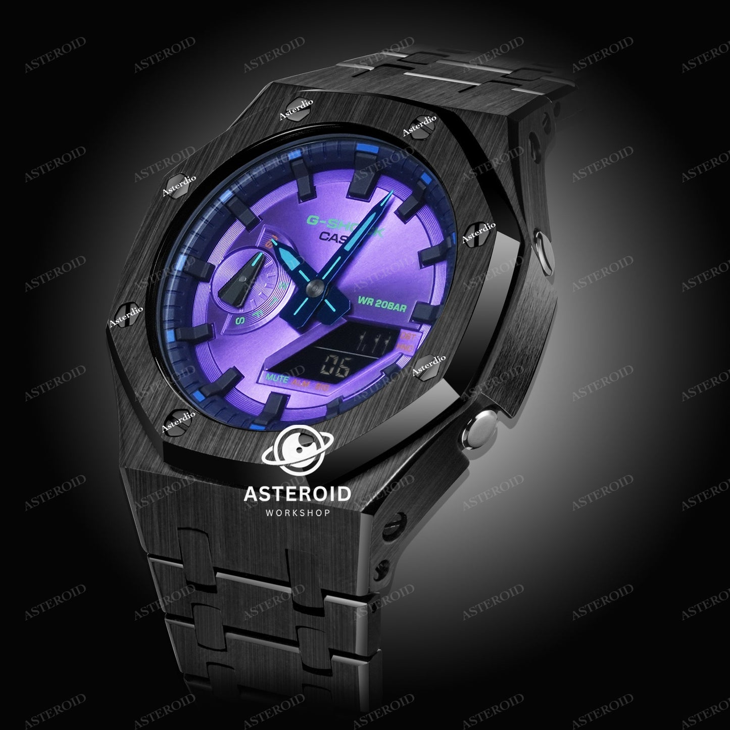 Black Case Metal Strap Original Time Mark Purple Dial