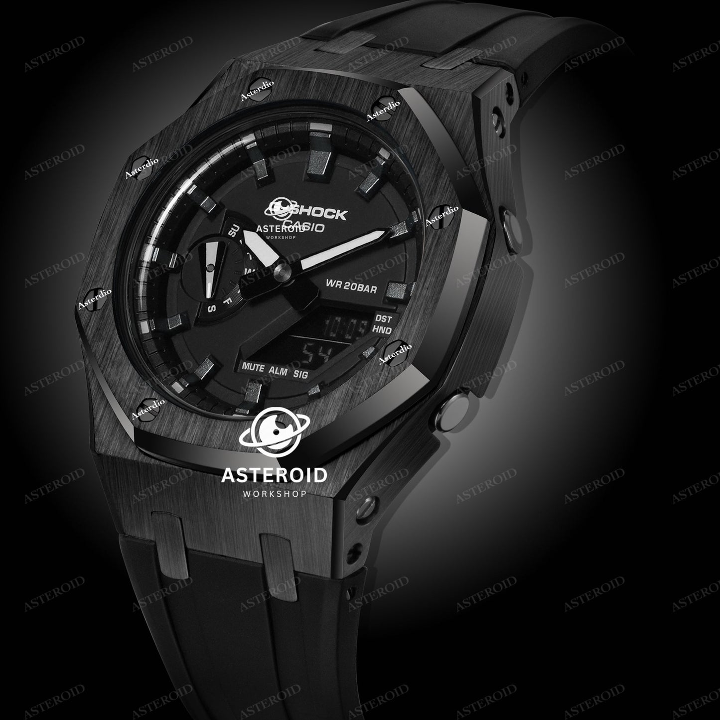 Black Case Rubber Strap Meteorite Time Mark Black Dial