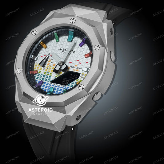 Silver Case Black Strap Rainbow Time Mark Music Dial