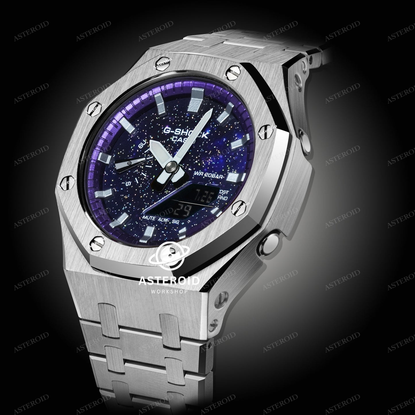 Silver Case Metal Strap Purple Silver Time Galaxy Dial