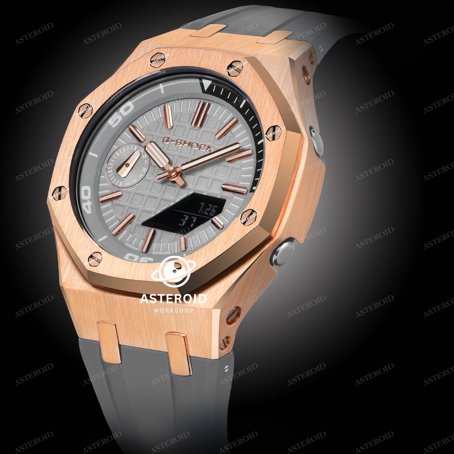 Rose Gold Case Grey Strap Grey Dial