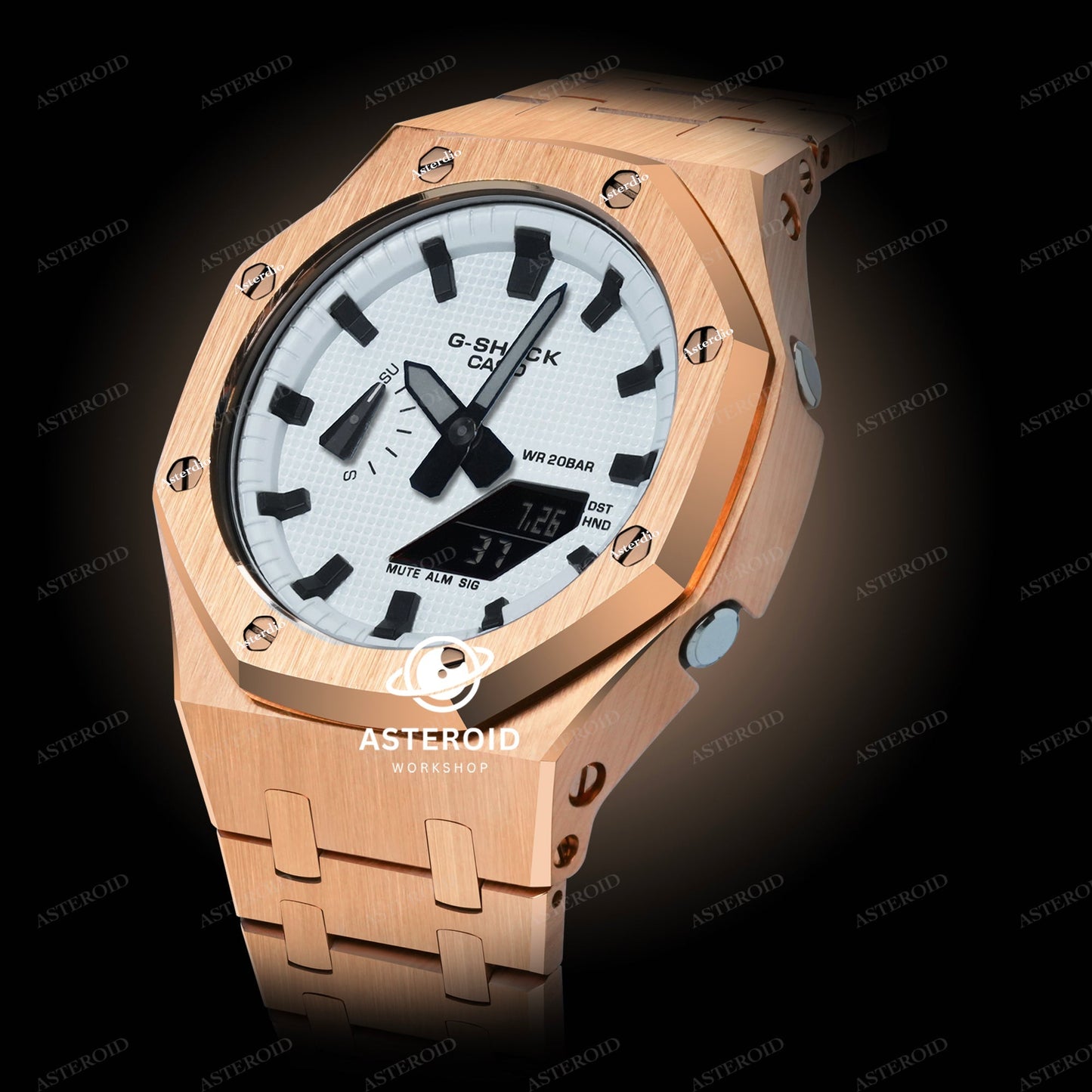 Rose Gold Case Metal Strap White Black Time Mark White Dial