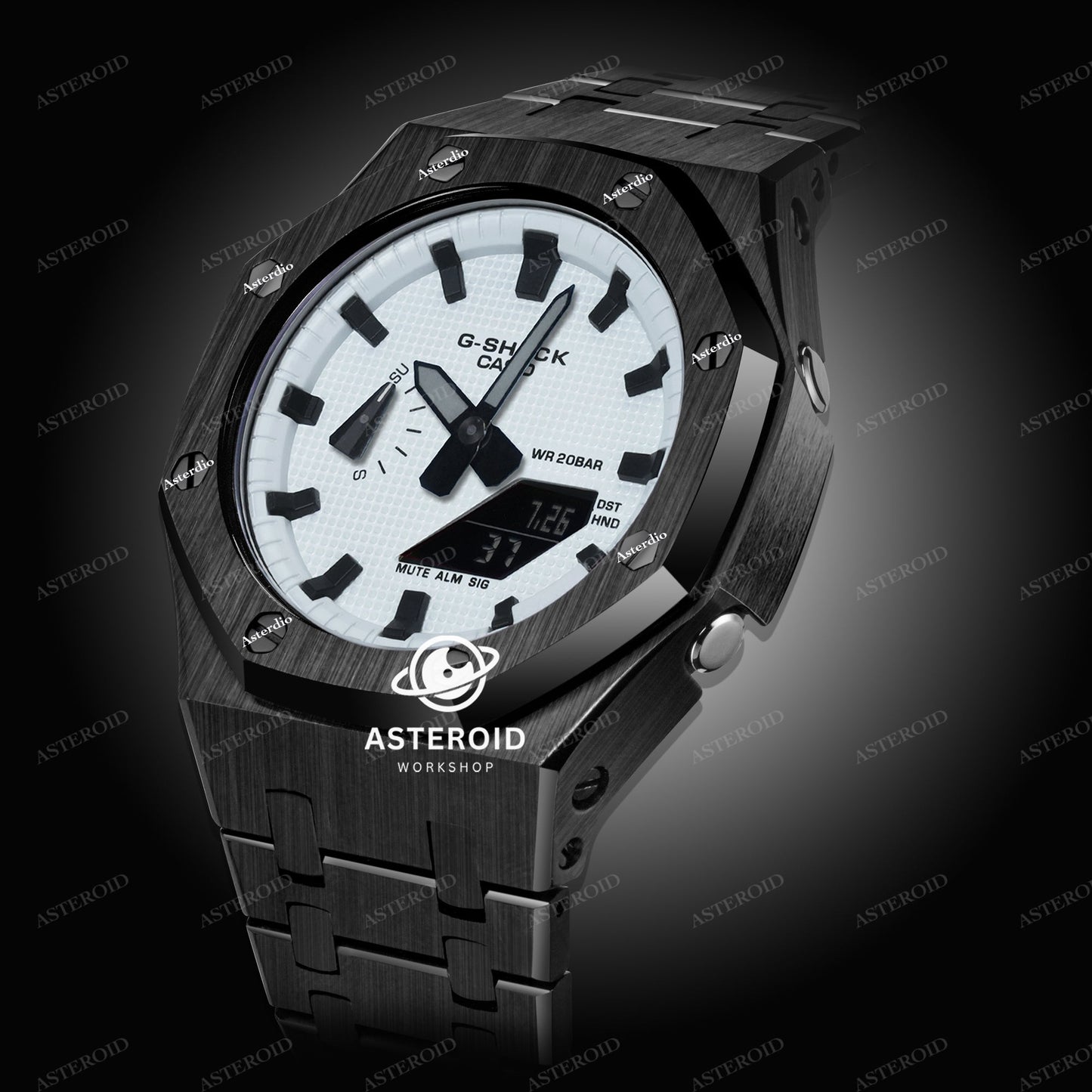 Black Case Rubber Strap White Black Time Mark White Dial