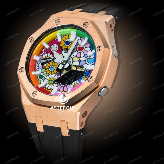 Rose Gold Case Rubber Strap Rainbow White Time Mark Takashi Murakami Dial