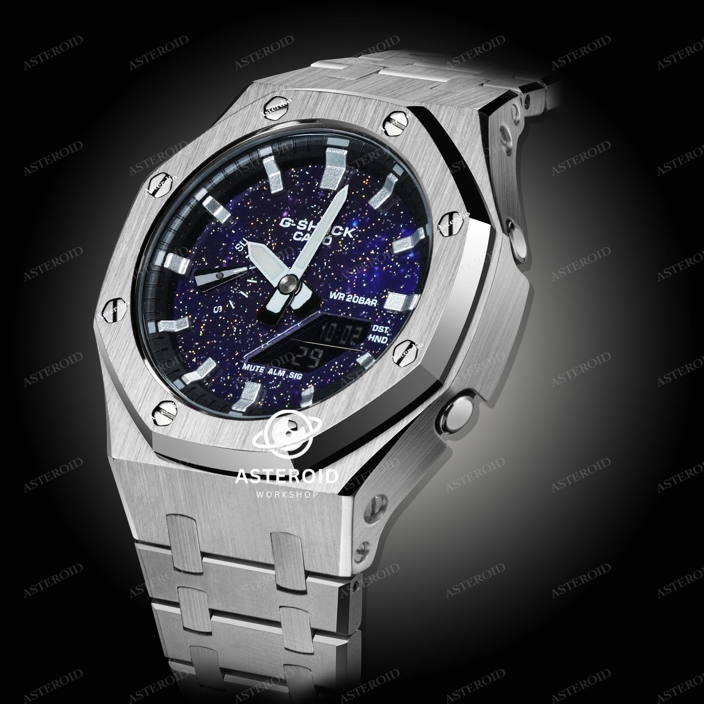 Silver Case Metal Strap Silver Time Mark Galaxy Dial