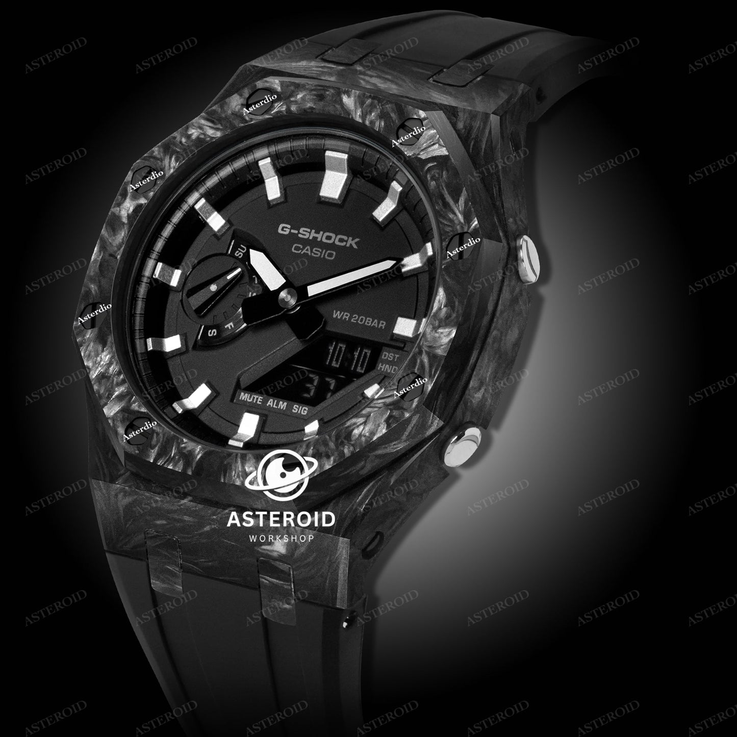 Carbon Fiber Case Black Strap Silver Time Mark Black Dial