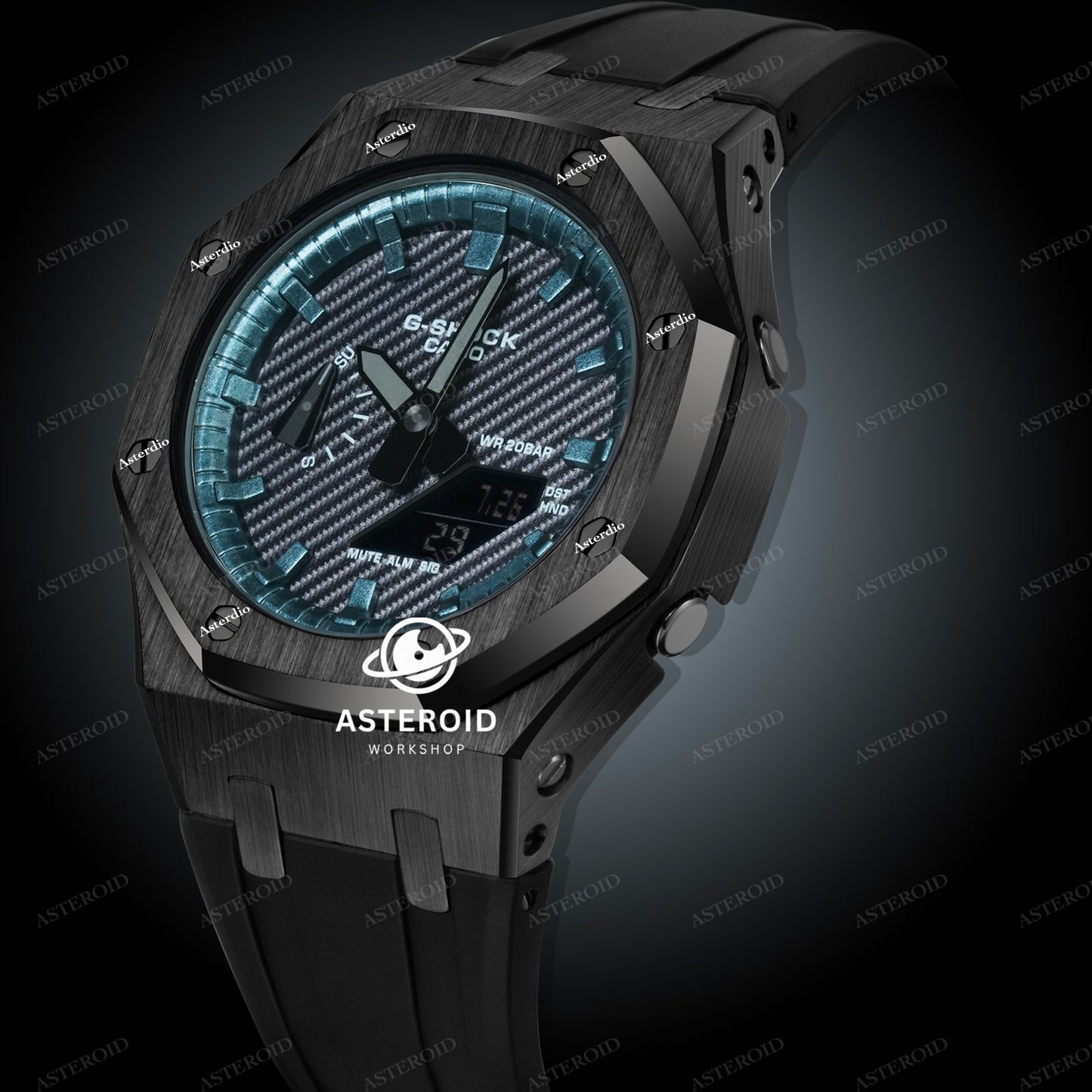 Black Case Black Strap Turquoise Time Mark Black Dial