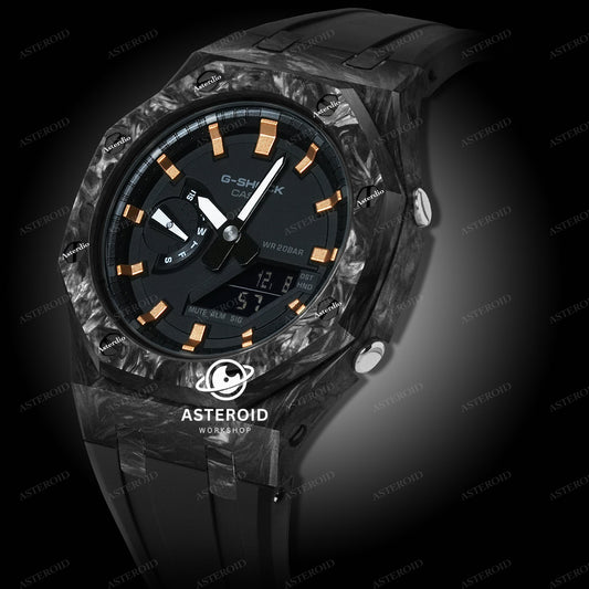 Carbon Fiber Case Black Strap Rose Gold Time Mark Black Dial