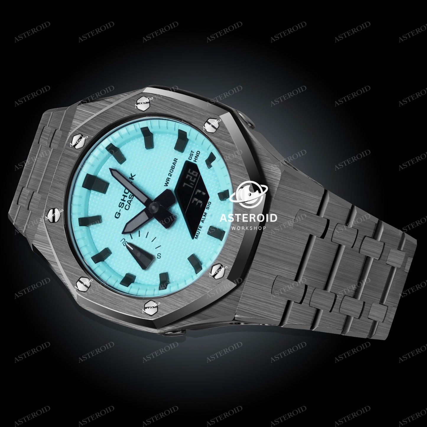 Grey Case Metal Strap Tiffany Black Time Mark Tiffany Dial