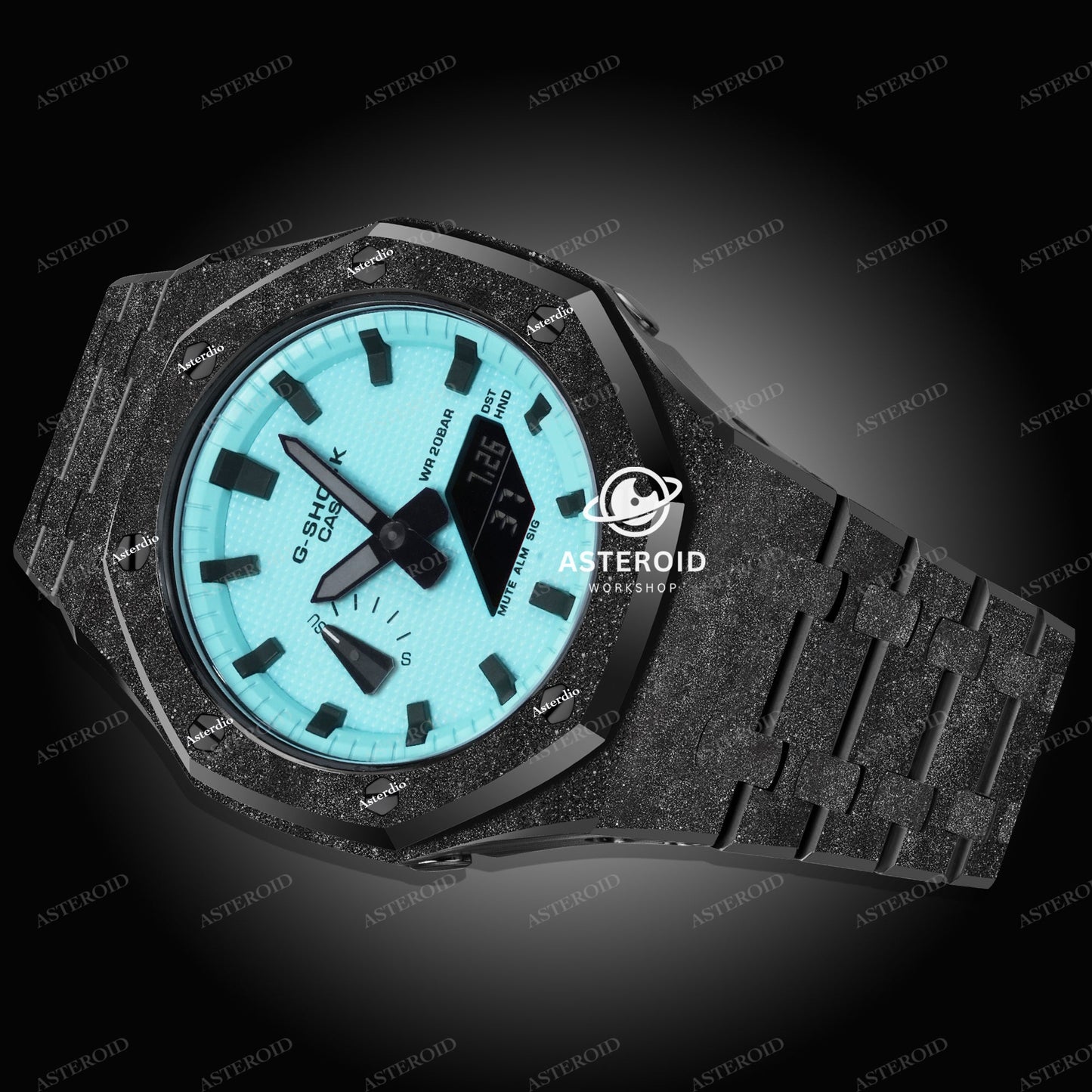 Black Frosted Case Metal Strap Tiffany White Time Mark Tiffany Dial