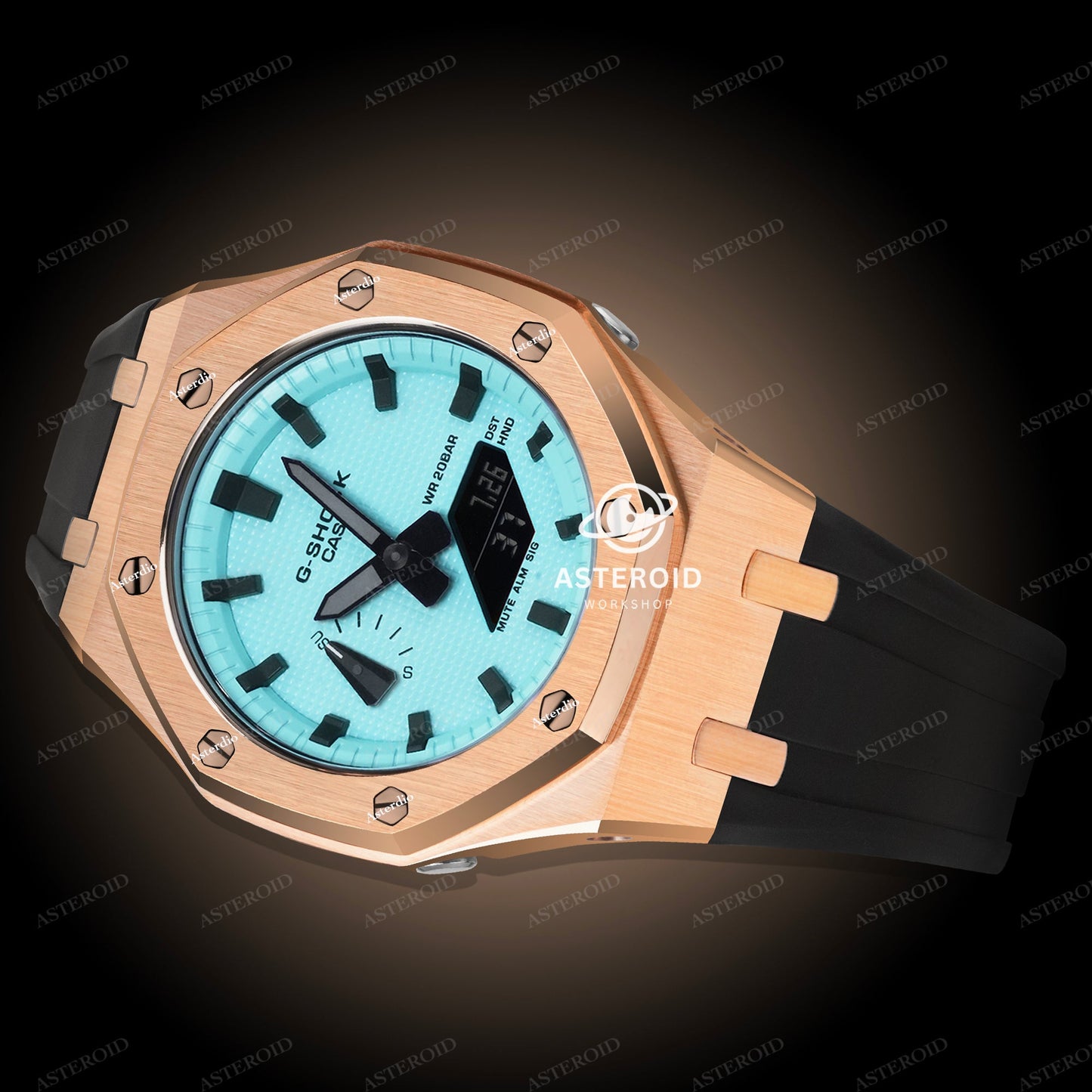 Rose Gold Case Black Strap Tiffany Black Time Mark Tiffany Dial