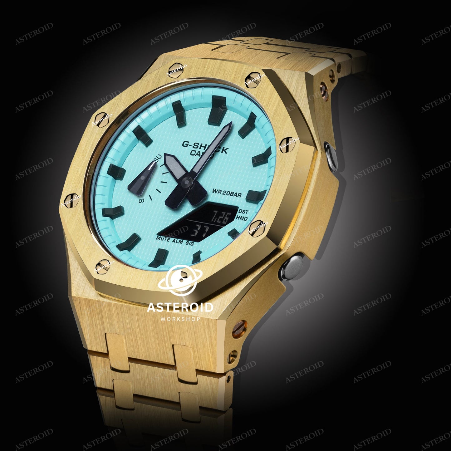 Gold Case Metal Strap Tiffany Black Time Mark Tiffany Dial