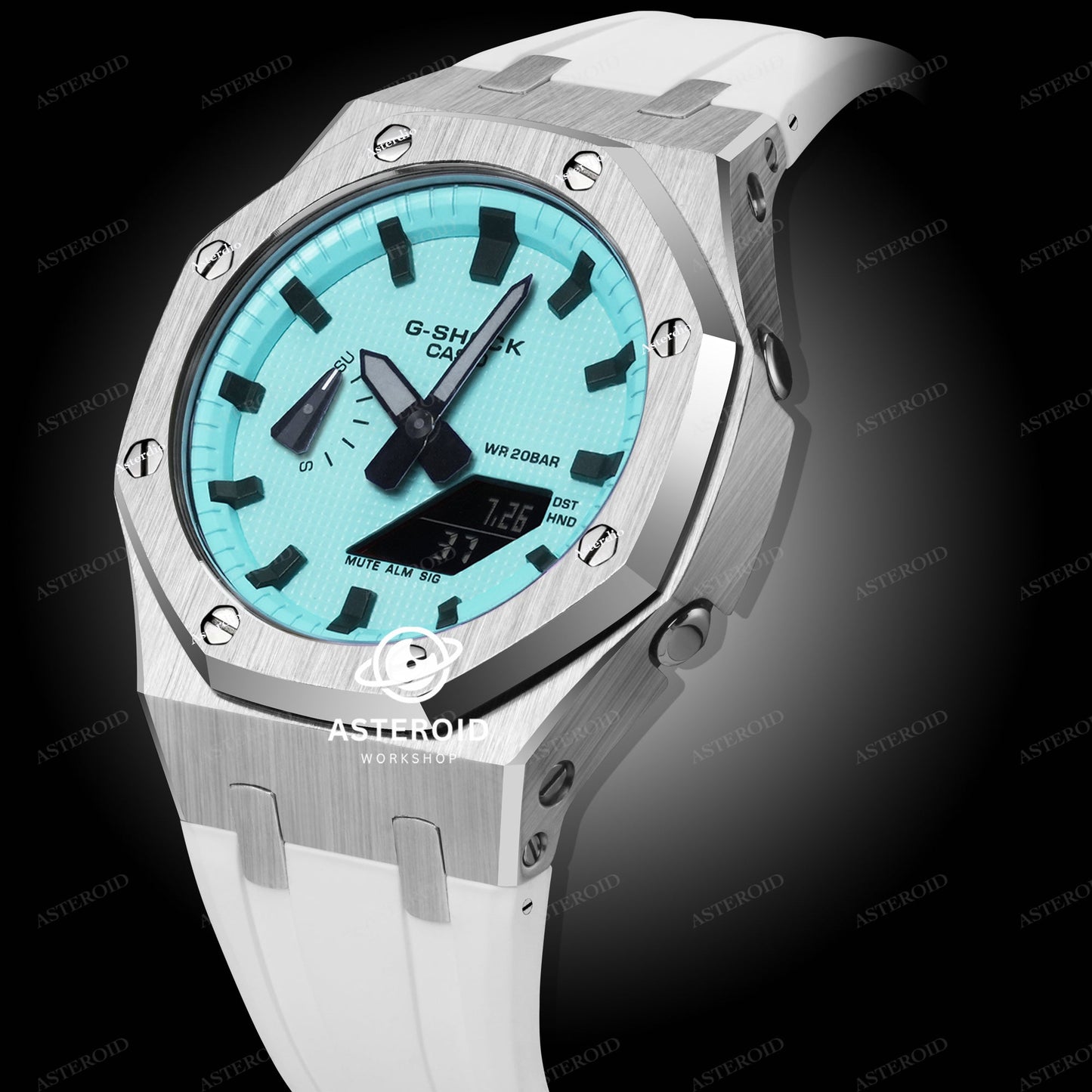 Silver Case White Strap Black Time Mark Tiffany Dial