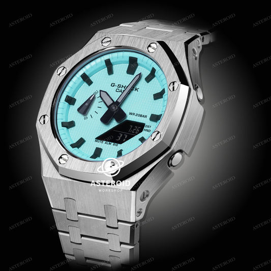 Silver Case Metal Strap Tiffany Black Time Mark Tiffany Dial