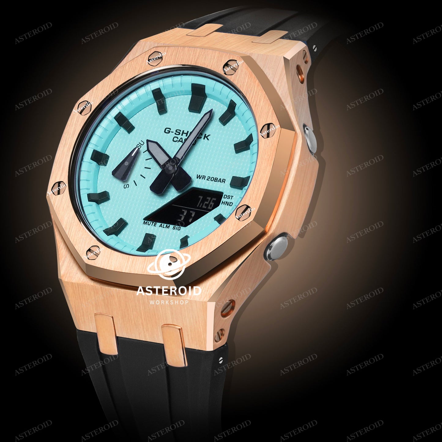 Rose Gold Case Black Strap Tiffany Black Time Mark Tiffany Dial